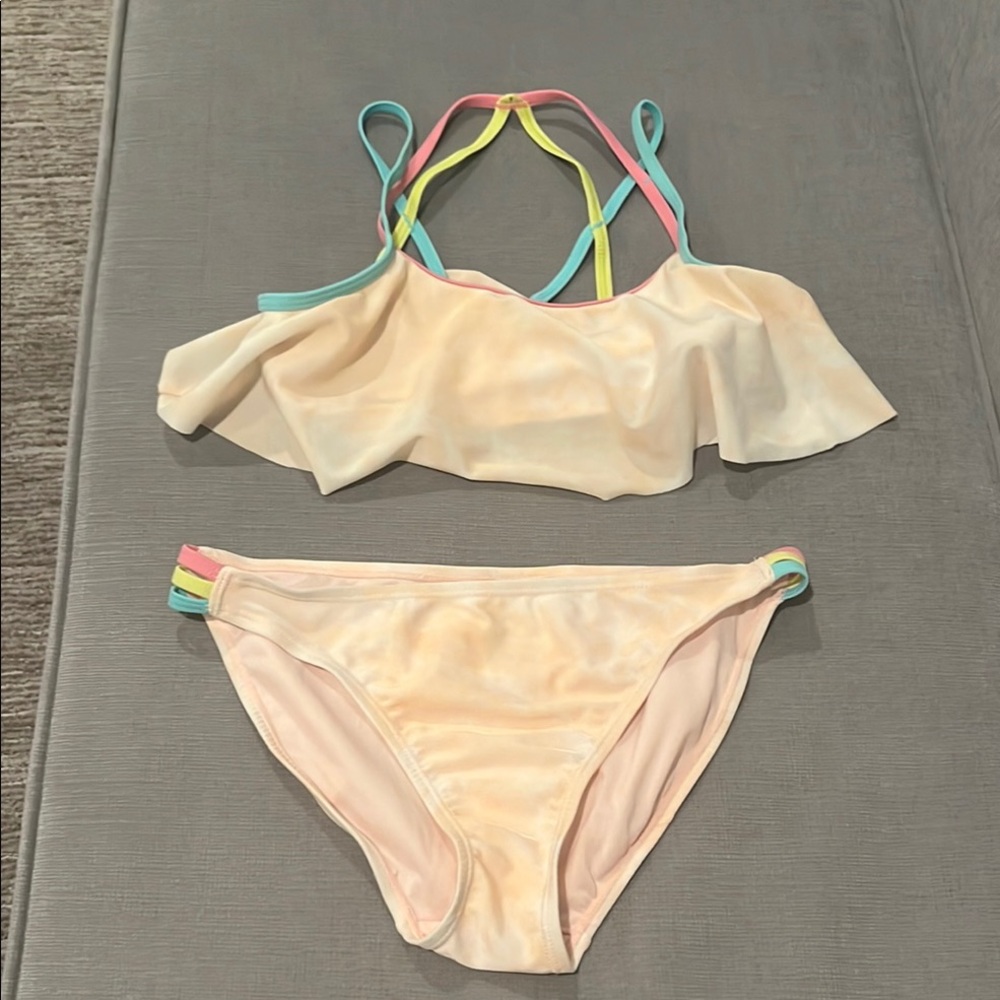 Ideology Colorful Bikini Set with Ruffle Top girls size L - light pink tie-dyed